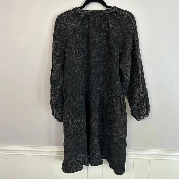 NWT LACAUSA Gauze Black Mineral Wash Organic Cotton Long Sleeves Dress Sz M - Picture 14 of 14